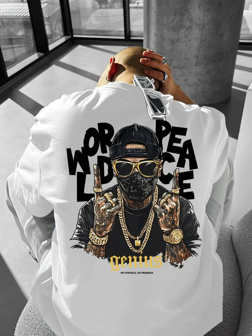 American men's summer trend figure letter wealth print micro elastic breathable round neck T-shirt outdo… - product view 3
