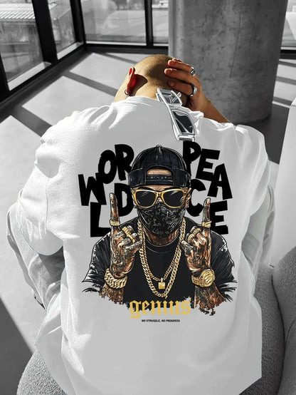 American men's summer trend figure letter wealth print micro elastic breathable round neck T-shirt outdo… - product view 3