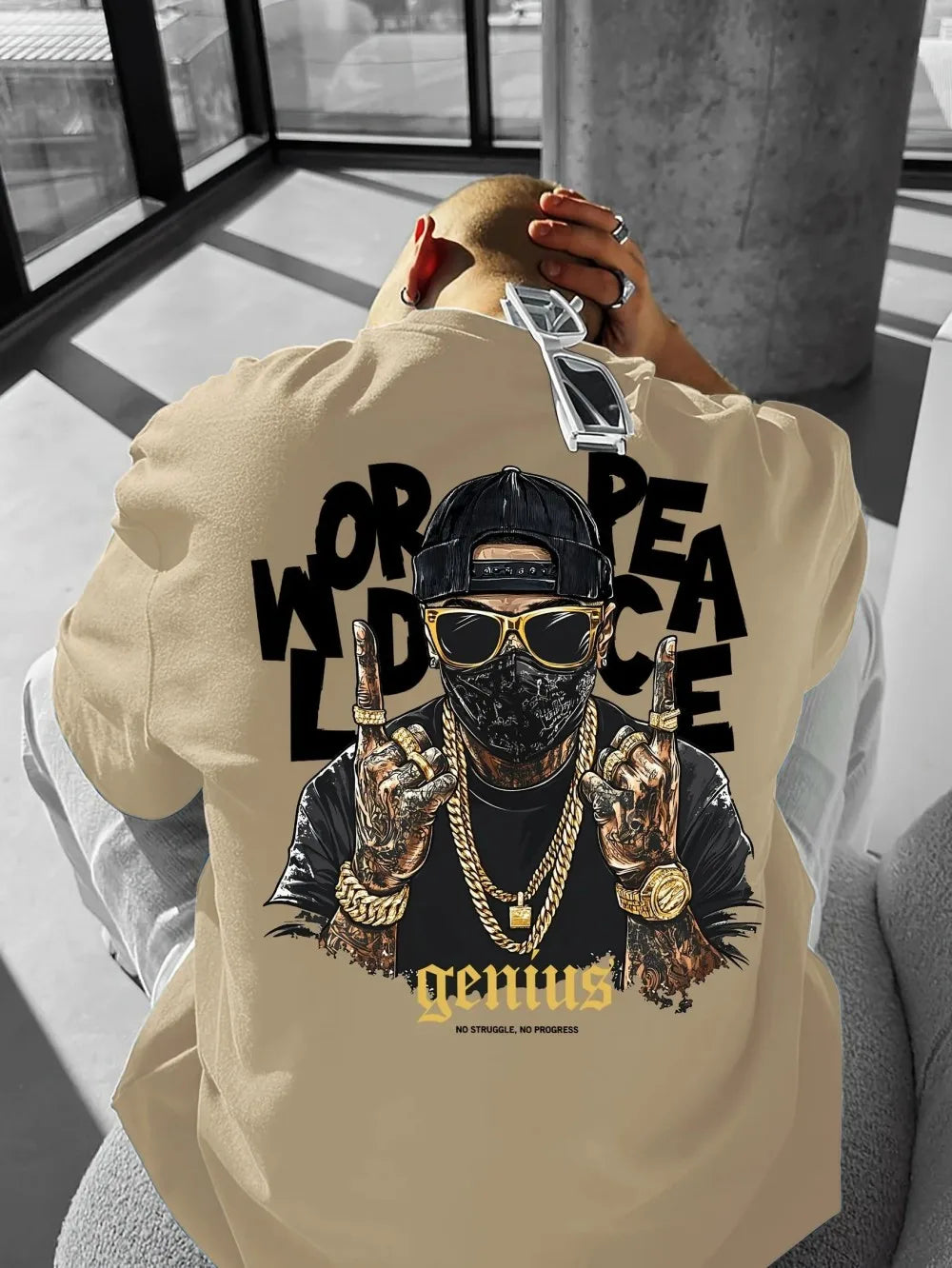 American men's summer trend figure letter wealth print micro elastic breathable round neck T-shirt outdo… - product view 2