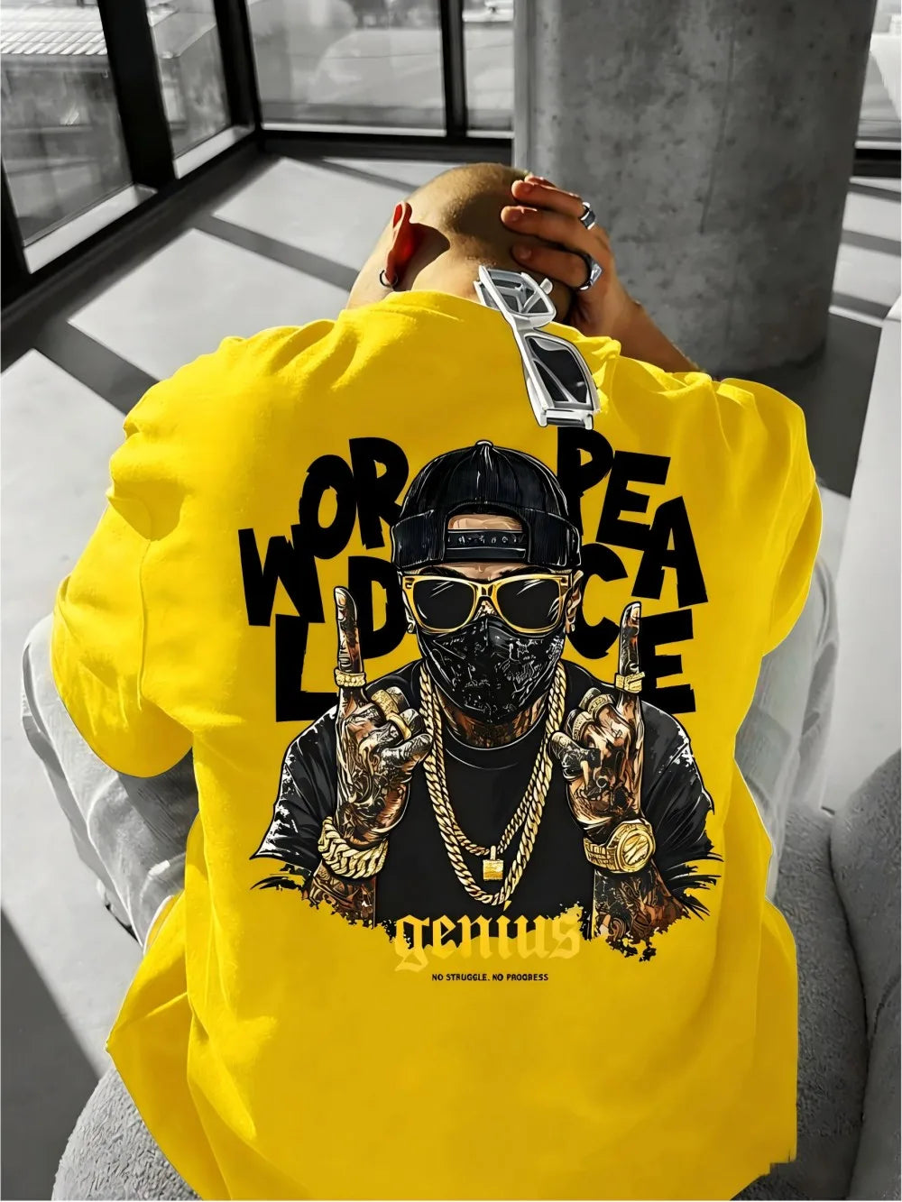 American men's summer trend figure letter wealth print micro elastic breathable round neck T-shirt outdo… - product view 6