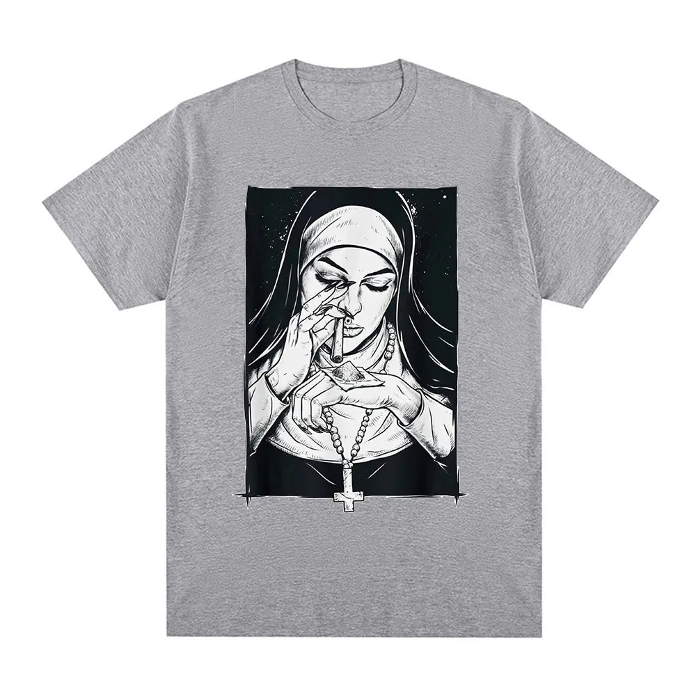 Funny Devil Nun T-Shirt Men Women Oversized Casual Cotton - product view 16