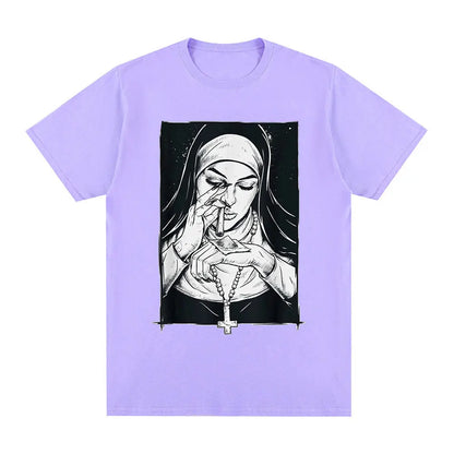Funny Devil Nun T-Shirt Men Women Oversized Casual Cotton - product view 7