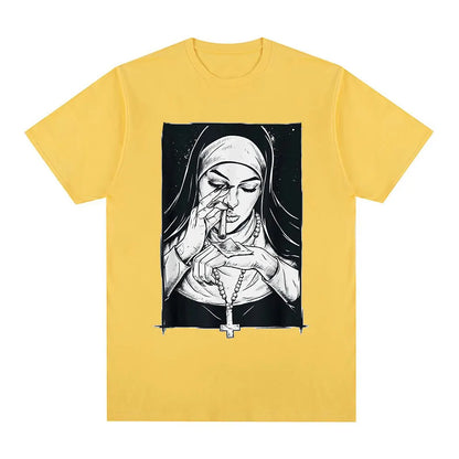 Funny Devil Nun T-Shirt Men Women Oversized Casual Cotton - product view 15