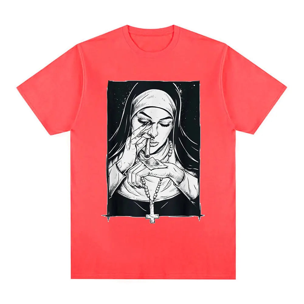 Funny Devil Nun T-Shirt Men Women Oversized Casual Cotton - product view 11