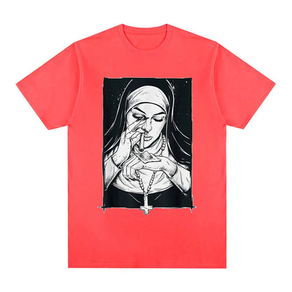 Funny Devil Nun T-Shirt Men Women Oversized Casual Cotton - product view 11