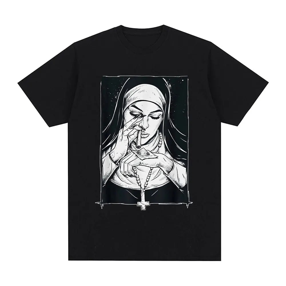 Funny Devil Nun T-Shirt Men Women Oversized Casual Cotton - product view 8