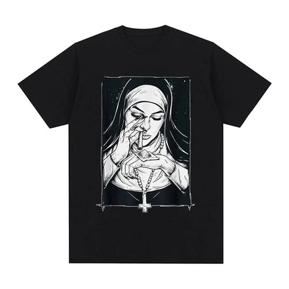 Funny Devil Nun T-Shirt Men Women Oversized Casual Cotton