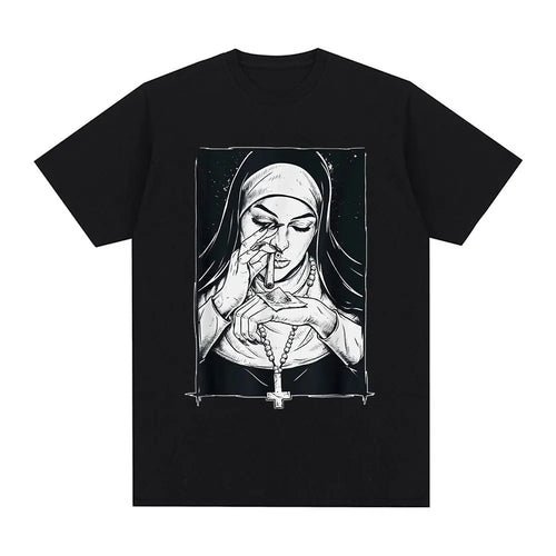 Funny Devil Nun T-Shirt Men Women Oversized Casual Cotton