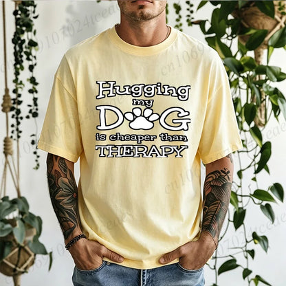 Men Hugging My Dog Is Cheaper Than Therapy Graphic T Shirt Dog Paw Print Short Sleeve Casual Pet Lover T… - product view 8