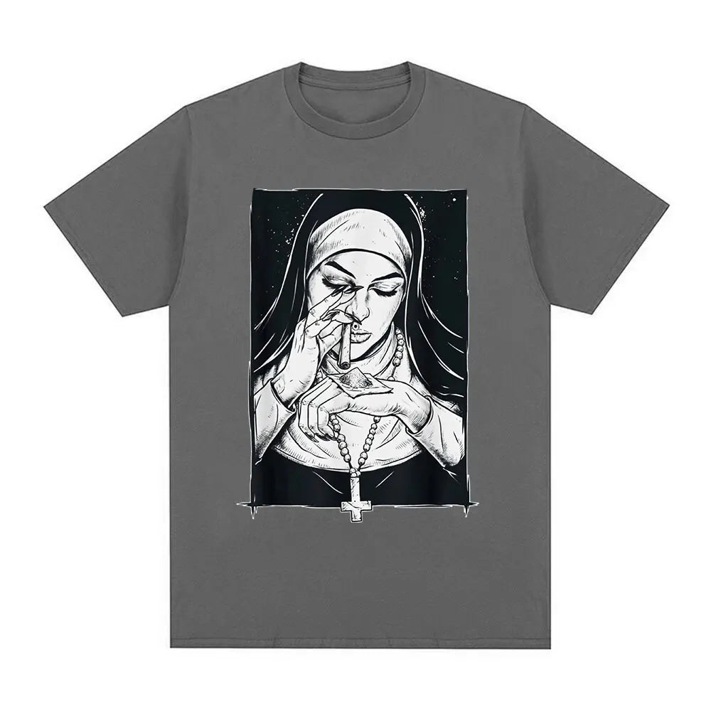 Funny Devil Nun T-Shirt Men Women Oversized Casual Cotton - product view 12