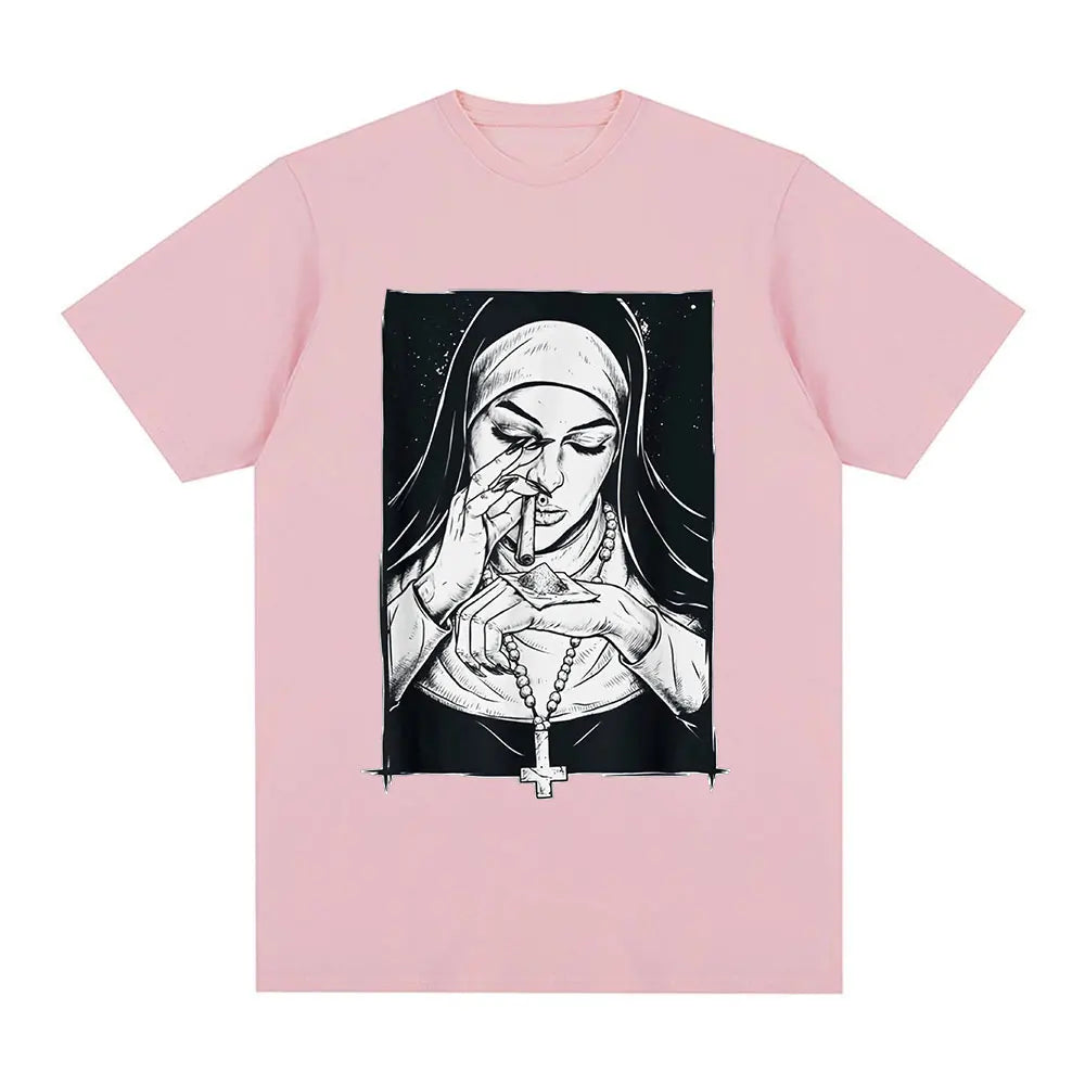 Funny Devil Nun T-Shirt Men Women Oversized Casual Cotton - product view 14