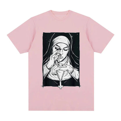 Funny Devil Nun T-Shirt Men Women Oversized Casual Cotton - product view 14
