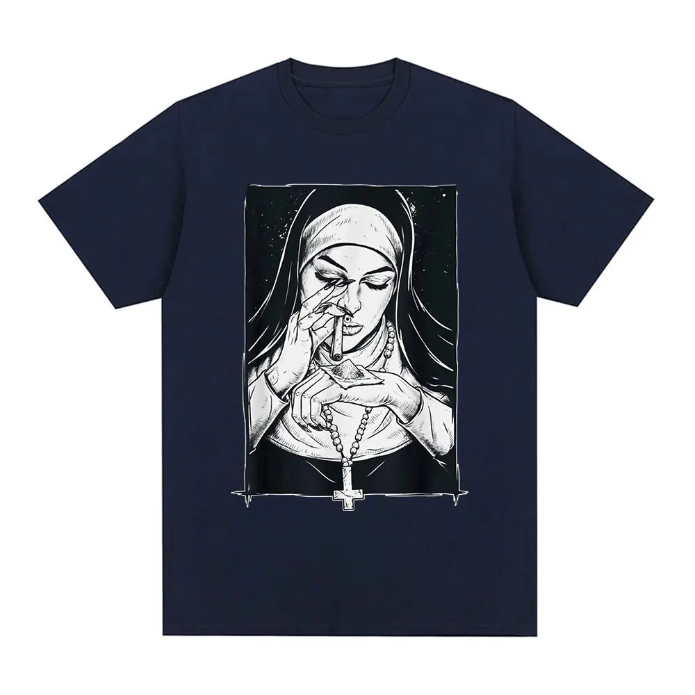 Funny Devil Nun T-Shirt Men Women Oversized Casual Cotton - product view 10