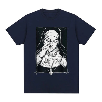 Funny Devil Nun T-Shirt Men Women Oversized Casual Cotton - product view 10