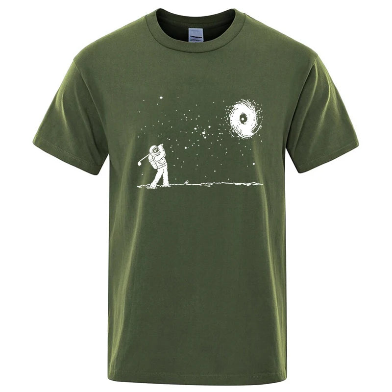 Men's High Quality Cotton Blend Funny Astronaut Print Summer T Shirt Loose O-neck Men Tshirt Short Sleev…