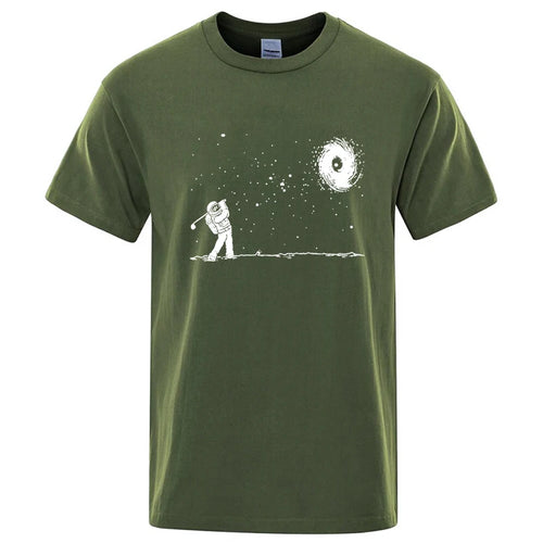 Men's High Quality Cotton Blend Funny Astronaut Print Summer T Shirt Loose O-neck Men Tshirt Short Sleev…